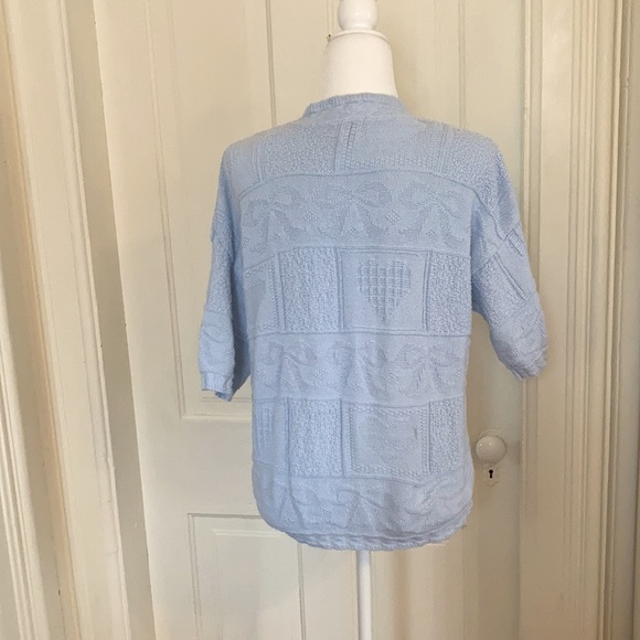 Bentley, powder blue 100% cotton summer sweater in heart and bow design, size L - Picture 4 of 5